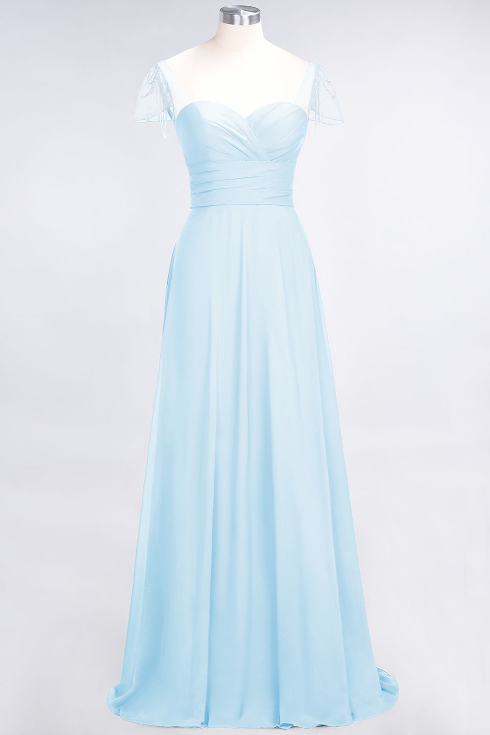 Chic Chiffon Sweetheart Cap-Sleeves Ruffle Bridesmaid Dresses with Beadings-Babyonlines