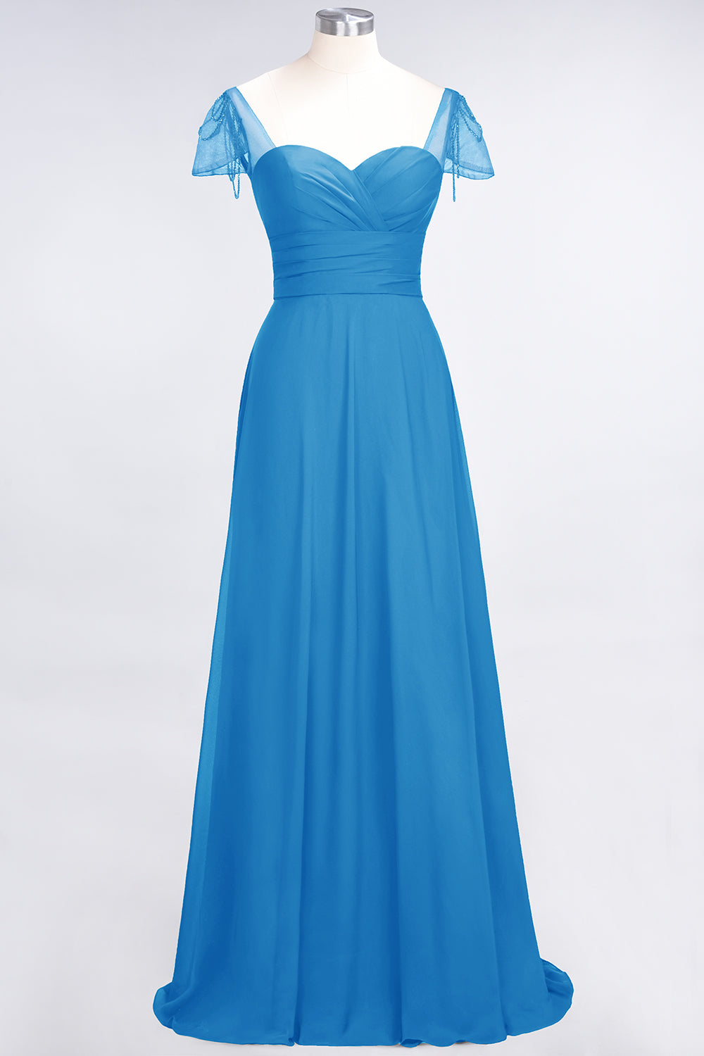 Chic Chiffon Sweetheart Cap-Sleeves Ruffle Bridesmaid Dresses with Beadings-Babyonlines