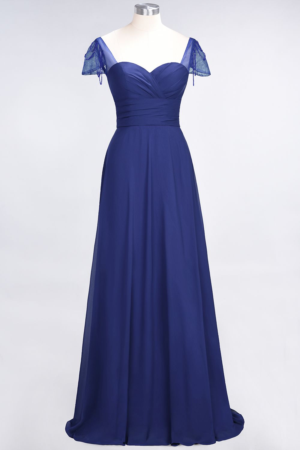 Chic Chiffon Sweetheart Cap-Sleeves Ruffle Bridesmaid Dresses with Beadings-Babyonlines