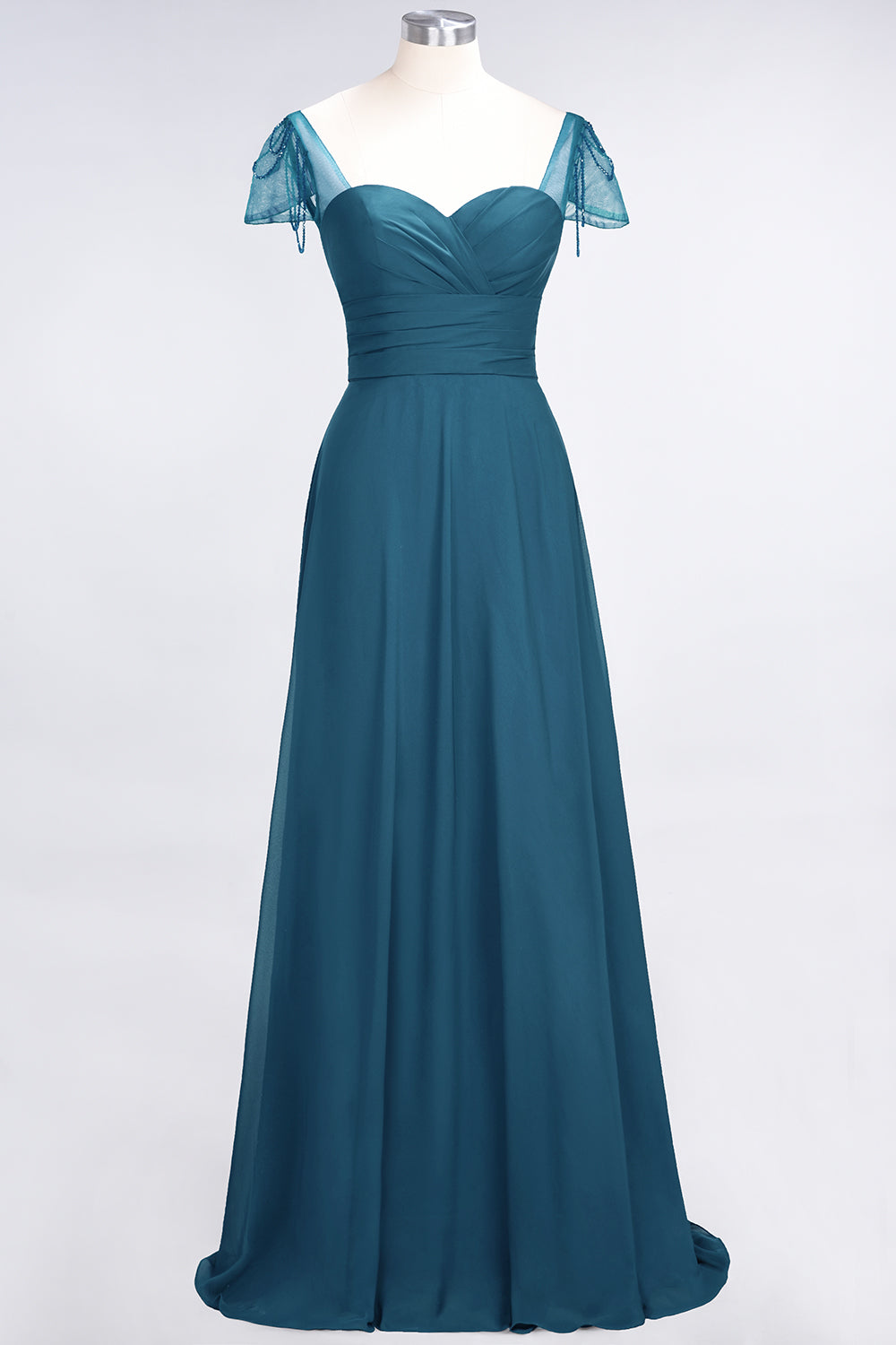 Chic Chiffon Sweetheart Cap-Sleeves Ruffle Bridesmaid Dresses with Beadings-Babyonlines