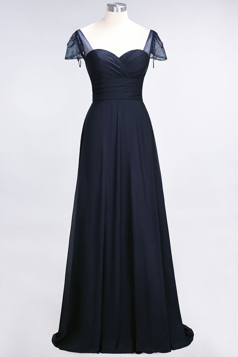 Chic Chiffon Sweetheart Cap-Sleeves Ruffle Bridesmaid Dresses with Beadings-Babyonlines