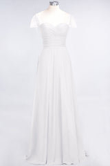Chic Chiffon Sweetheart Cap-Sleeves Ruffle Bridesmaid Dresses with Beadings-Babyonlines