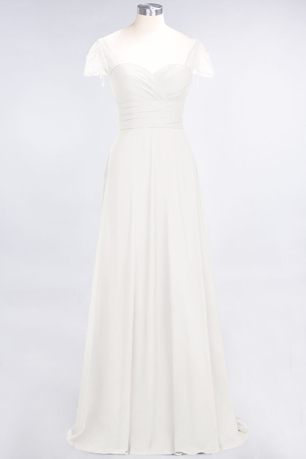 Chic Chiffon Sweetheart Cap-Sleeves Ruffle Bridesmaid Dresses with Beadings-Babyonlines
