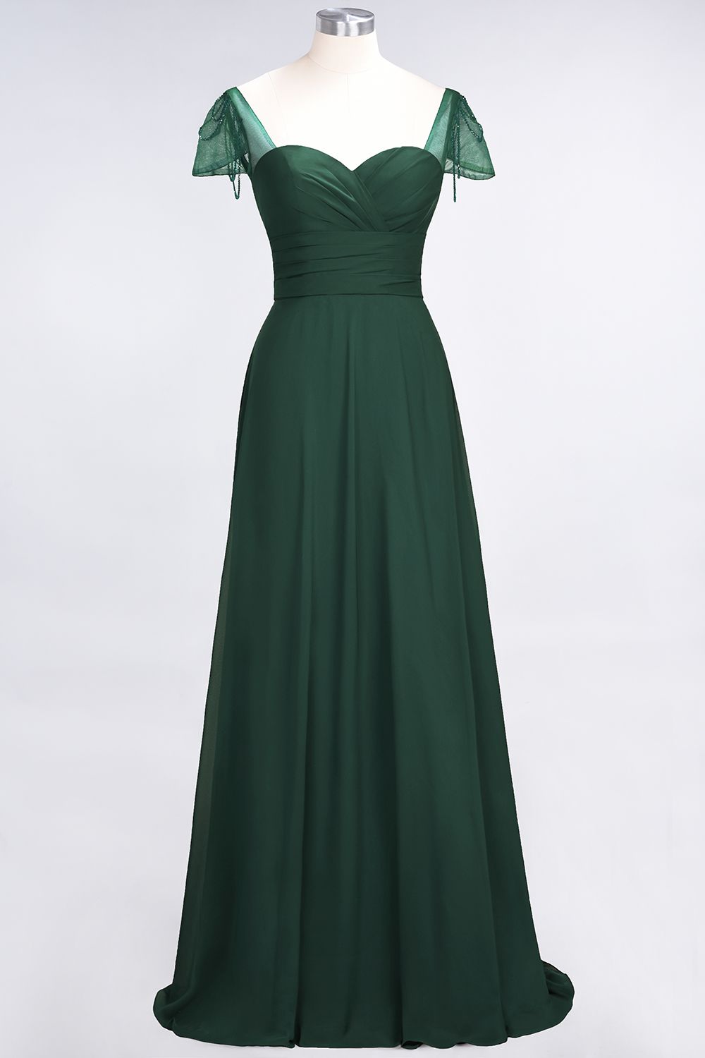 Chic Chiffon Sweetheart Cap-Sleeves Ruffle Bridesmaid Dresses with Beadings-Babyonlines