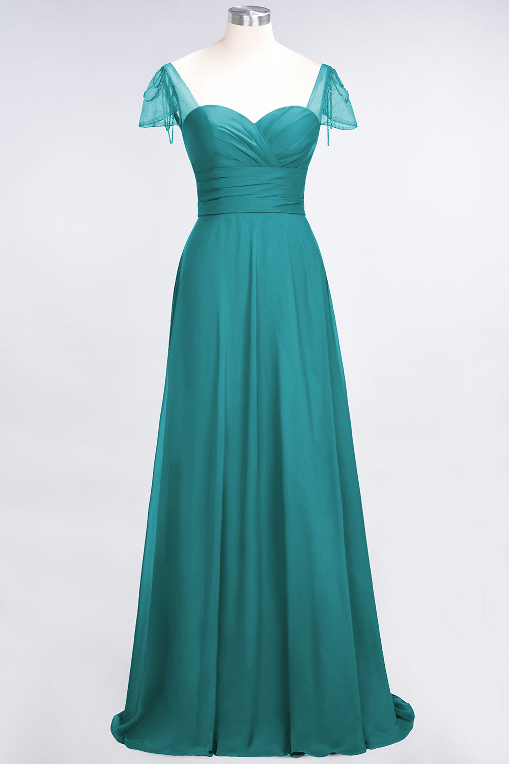 Chic Chiffon Sweetheart Cap-Sleeves Ruffle Bridesmaid Dresses with Beadings-Babyonlines