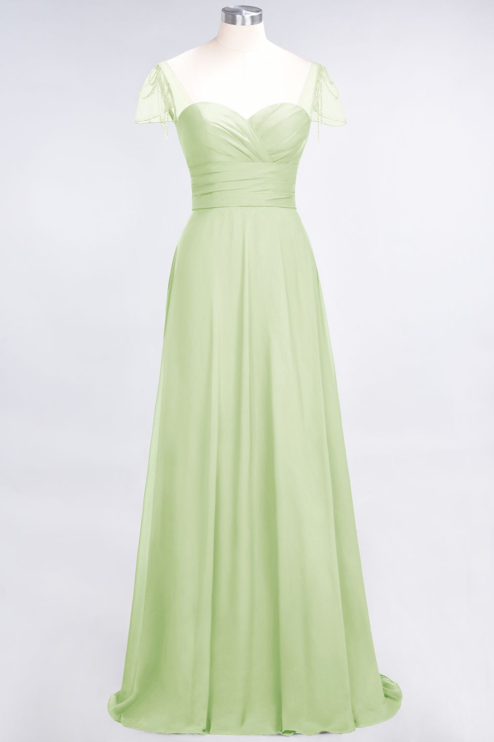 Chic Chiffon Sweetheart Cap-Sleeves Ruffle Bridesmaid Dresses with Beadings-Babyonlines