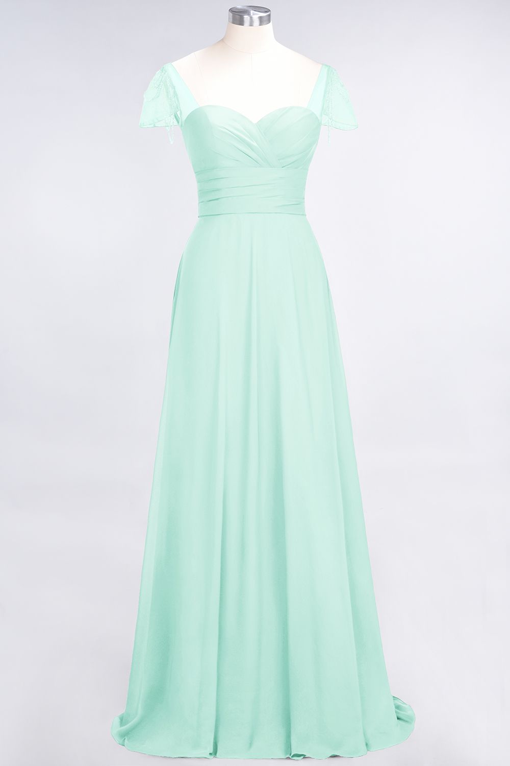 Chic Chiffon Sweetheart Cap-Sleeves Ruffle Bridesmaid Dresses with Beadings-Babyonlines