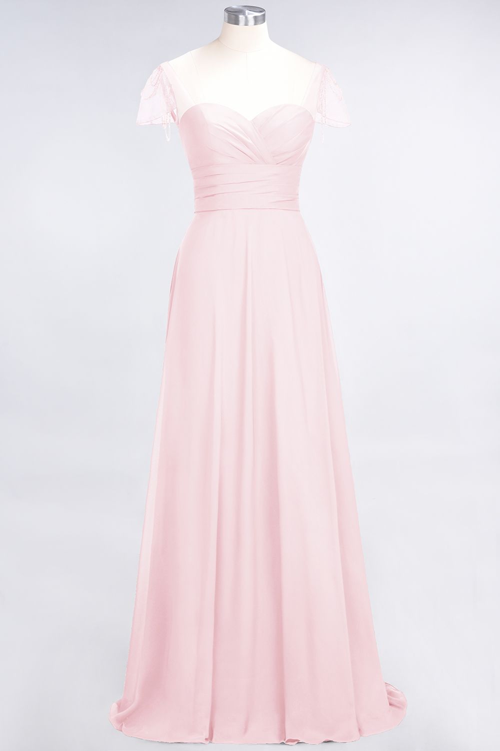 Chic Chiffon Sweetheart Cap-Sleeves Ruffle Bridesmaid Dresses with Beadings-Babyonlines