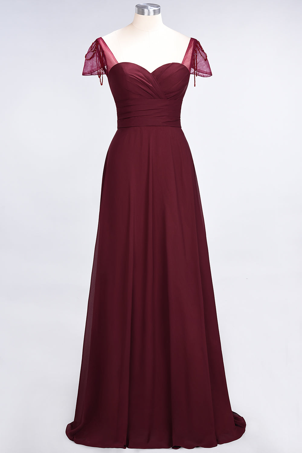 Chic Chiffon Sweetheart Cap-Sleeves Ruffle Bridesmaid Dresses with Beadings-Babyonlines