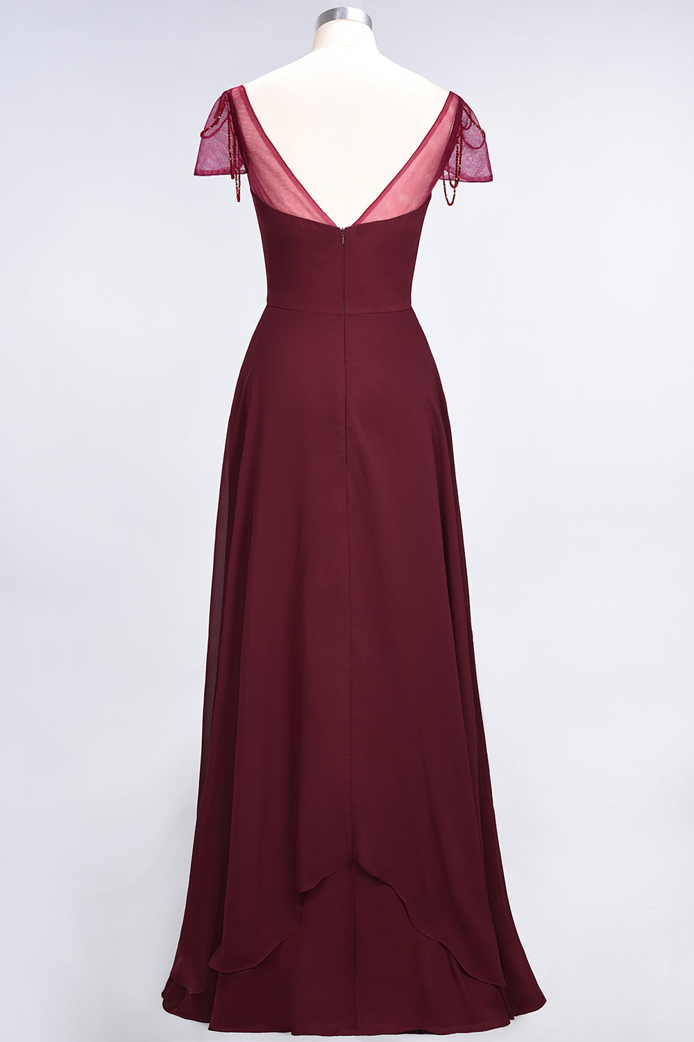 Chic Chiffon Sweetheart Cap-Sleeves Ruffle Bridesmaid Dresses with Beadings-Babyonlines