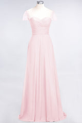 Chic Chiffon Sweetheart Cap-Sleeves Ruffle Bridesmaid Dresses with Beadings-Babyonlines