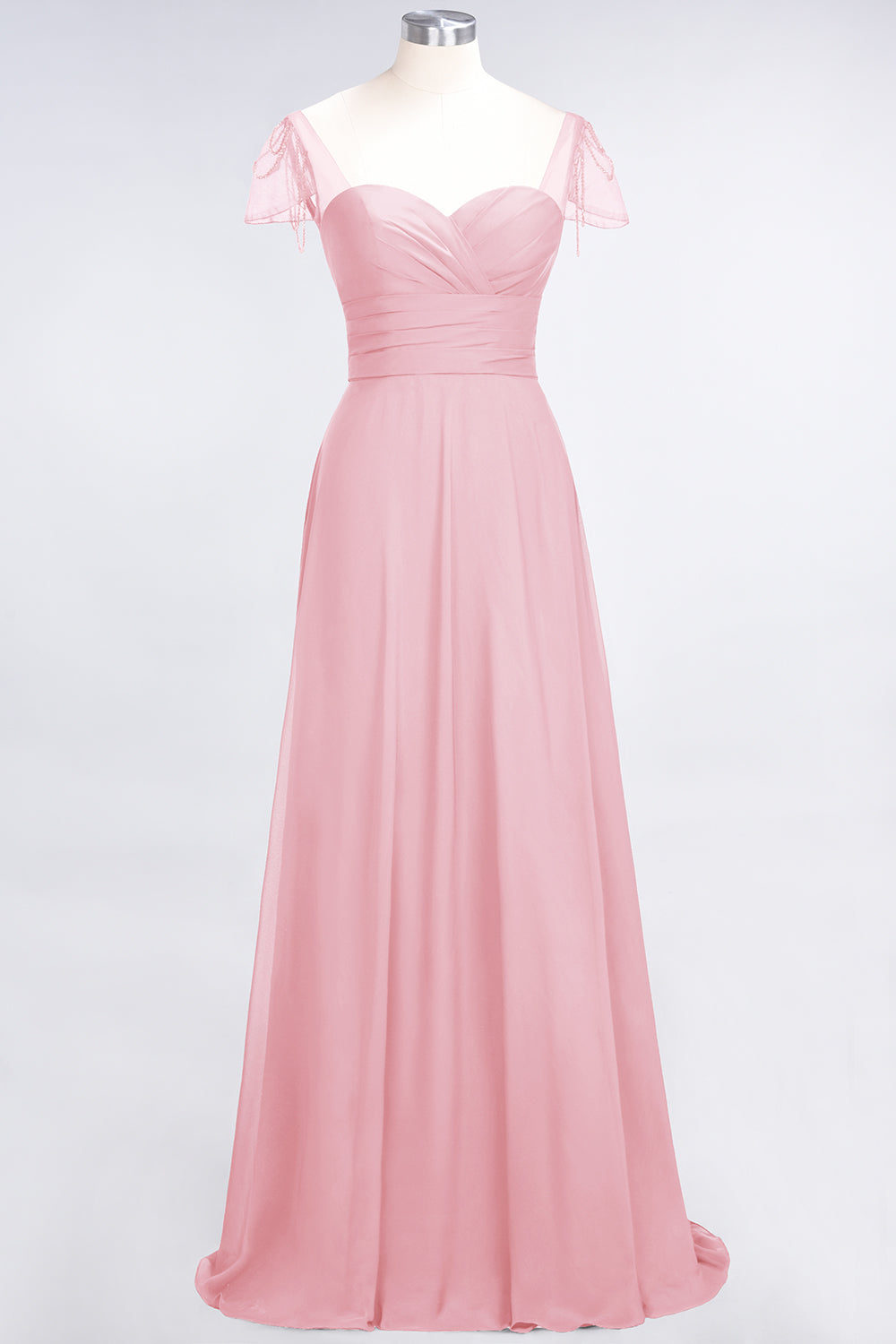 Chic Chiffon Sweetheart Cap-Sleeves Ruffle Bridesmaid Dresses with Beadings-Babyonlines