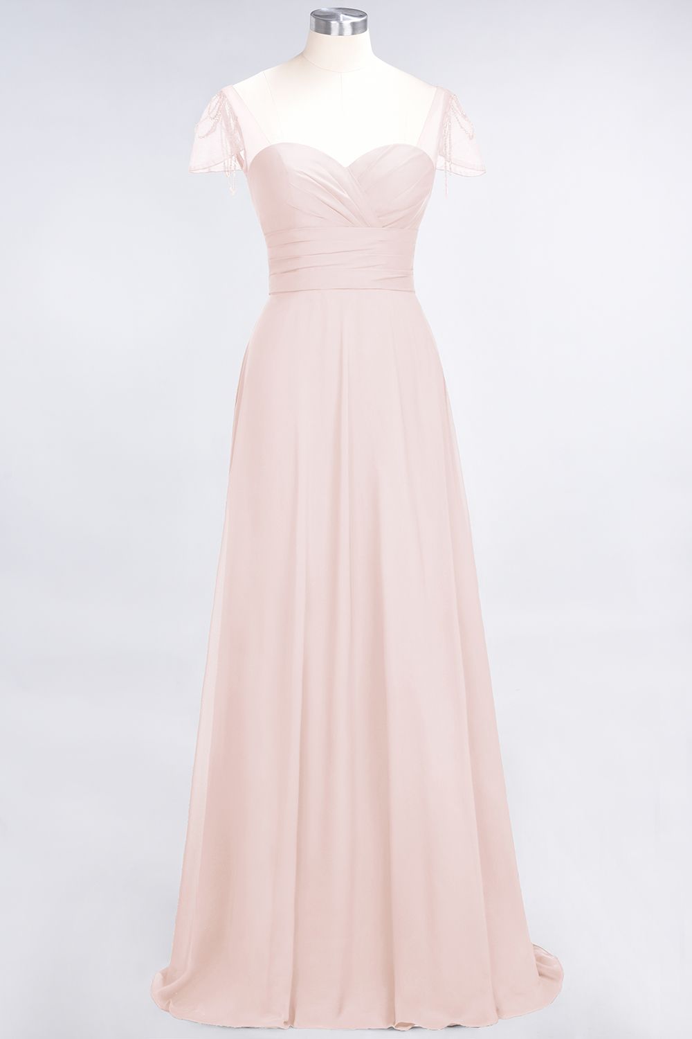 Chic Chiffon Sweetheart Cap-Sleeves Ruffle Bridesmaid Dresses with Beadings-Babyonlines