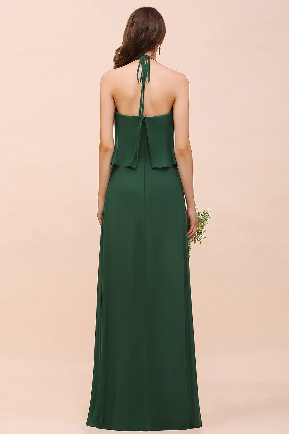 Chic Halter Sweetheart Dark Green Chiffon Bridesmaid Dress-Babyonlines