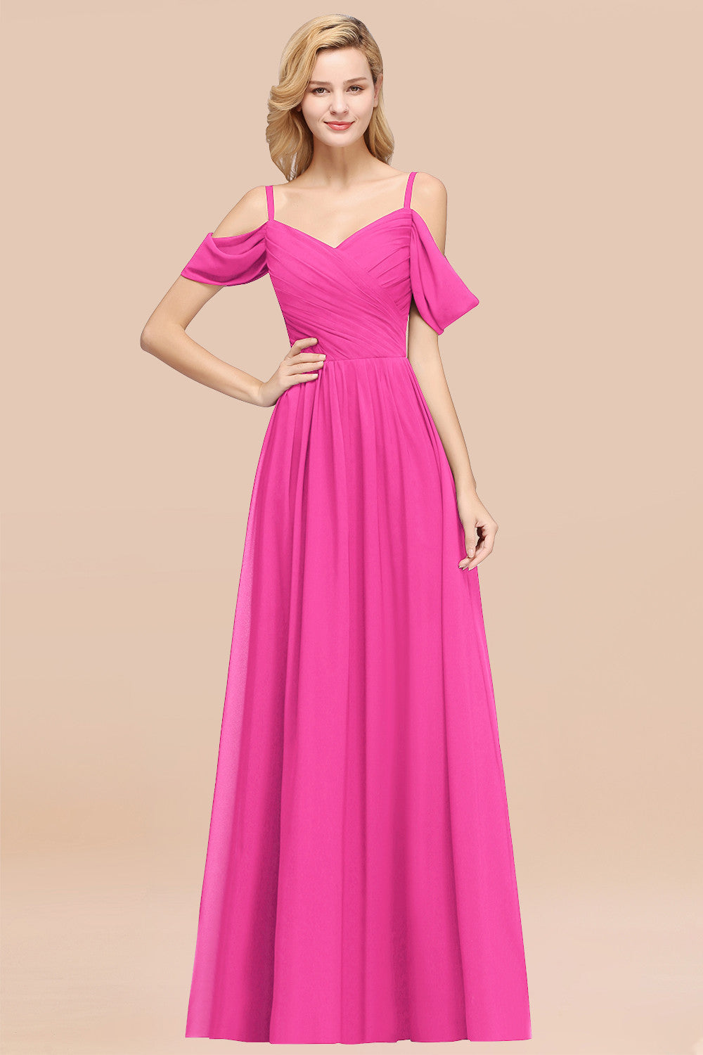 Chic Off-the-shoulder Burgundy Bridesmaid Dress with Spaghetti Straps-Babyonlines