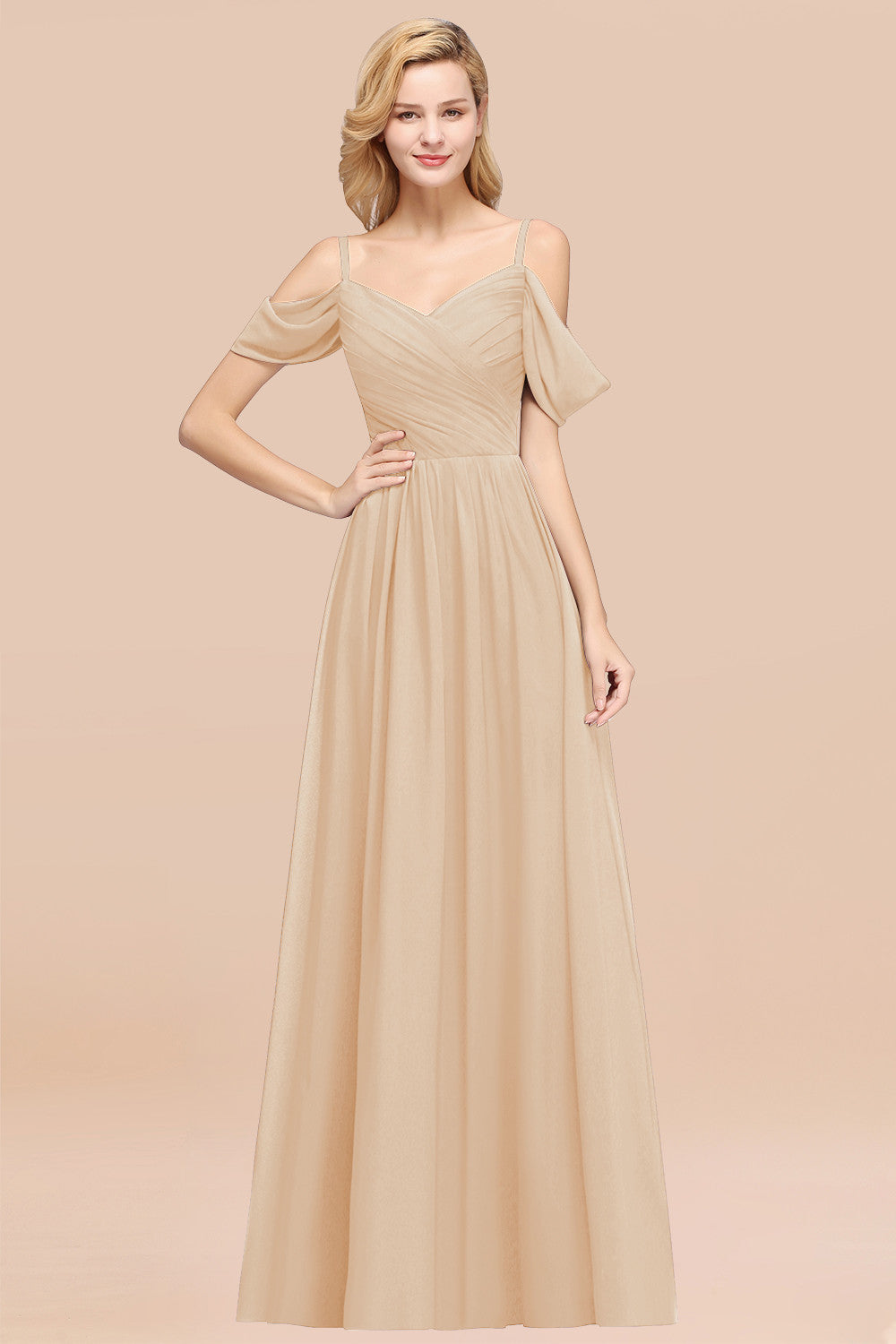 Chic Off-the-shoulder Burgundy Bridesmaid Dress with Spaghetti Straps-Babyonlines