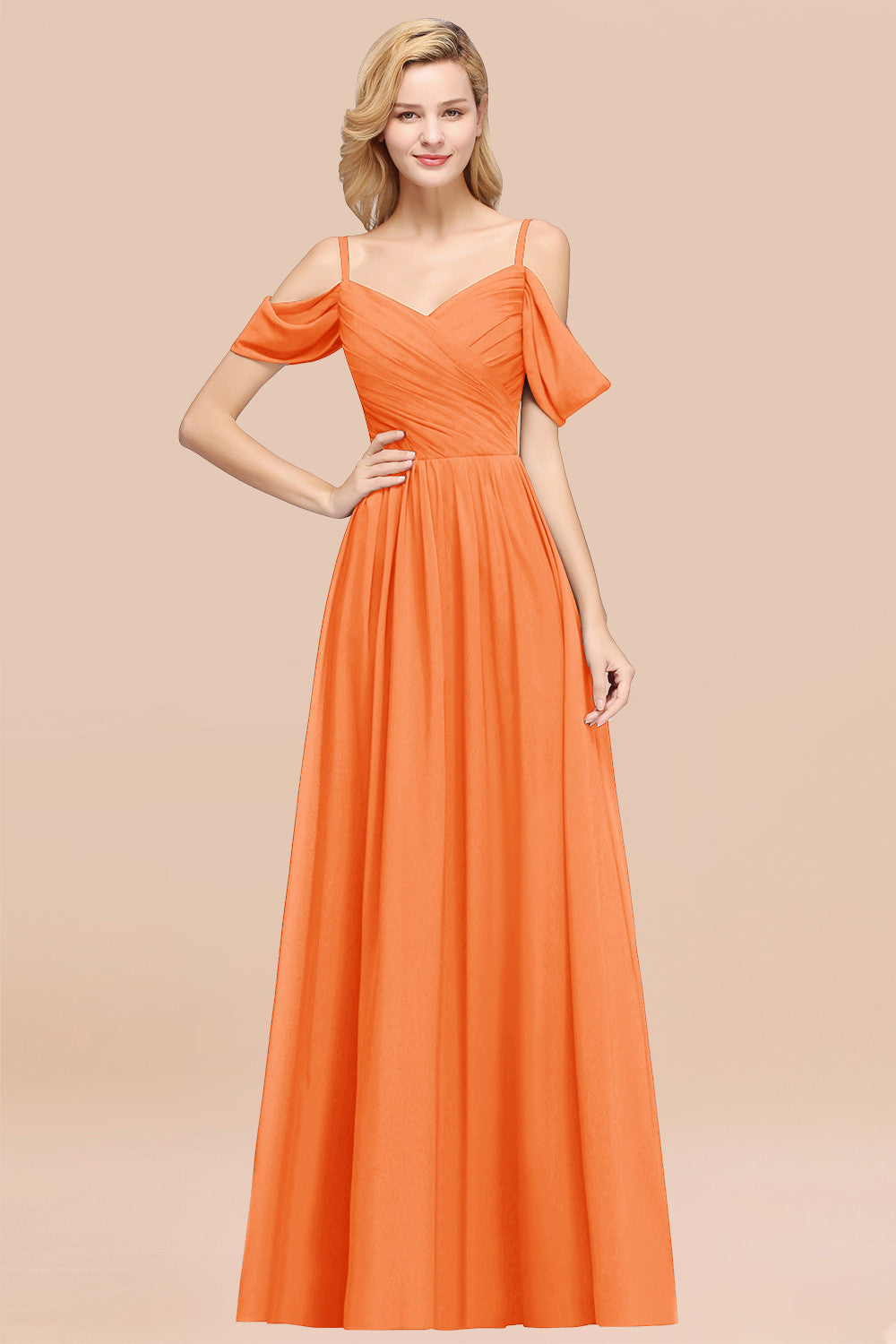 Chic Off-the-shoulder Burgundy Bridesmaid Dress with Spaghetti Straps-Babyonlines