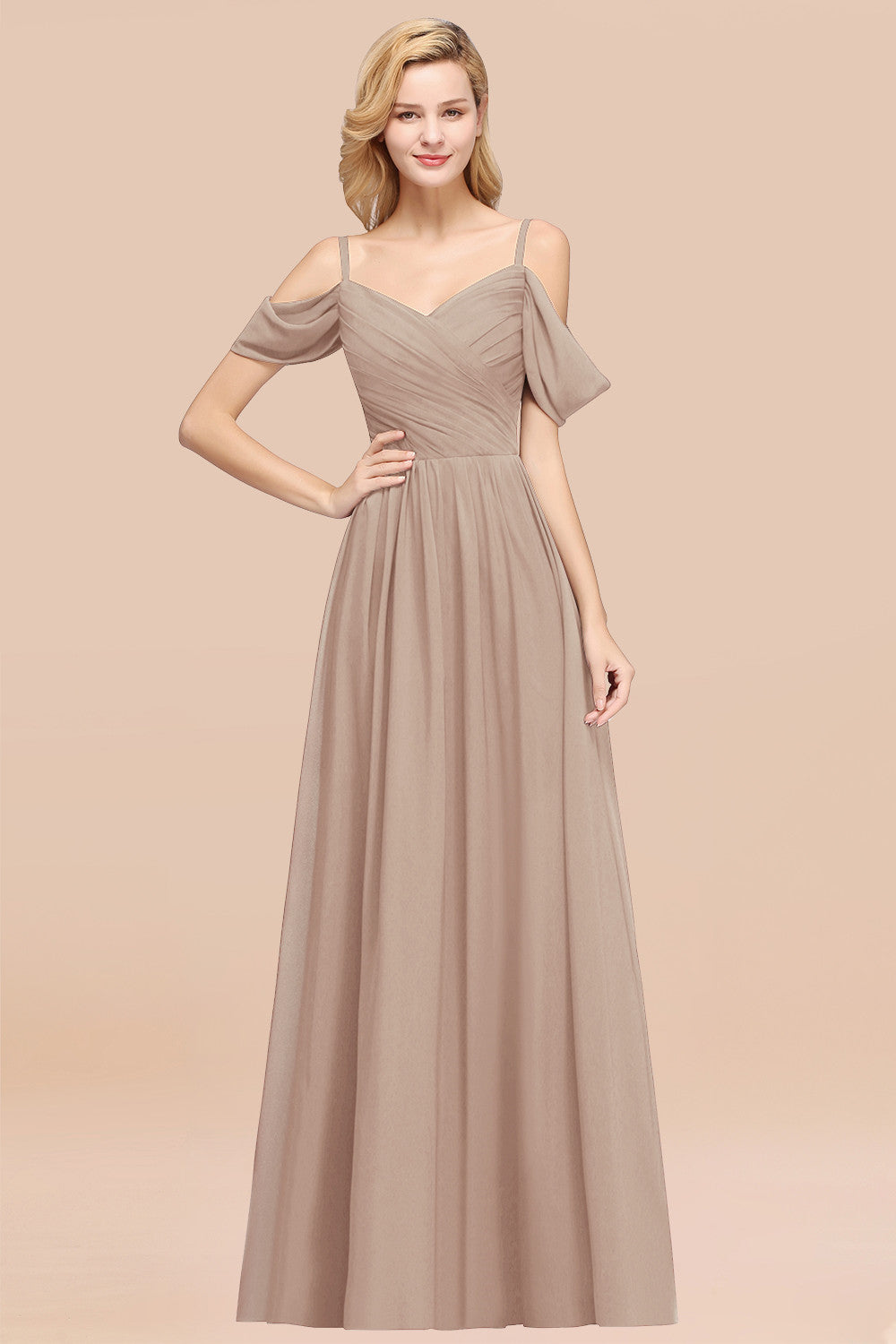 Chic Off-the-shoulder Burgundy Bridesmaid Dress with Spaghetti Straps-Babyonlines
