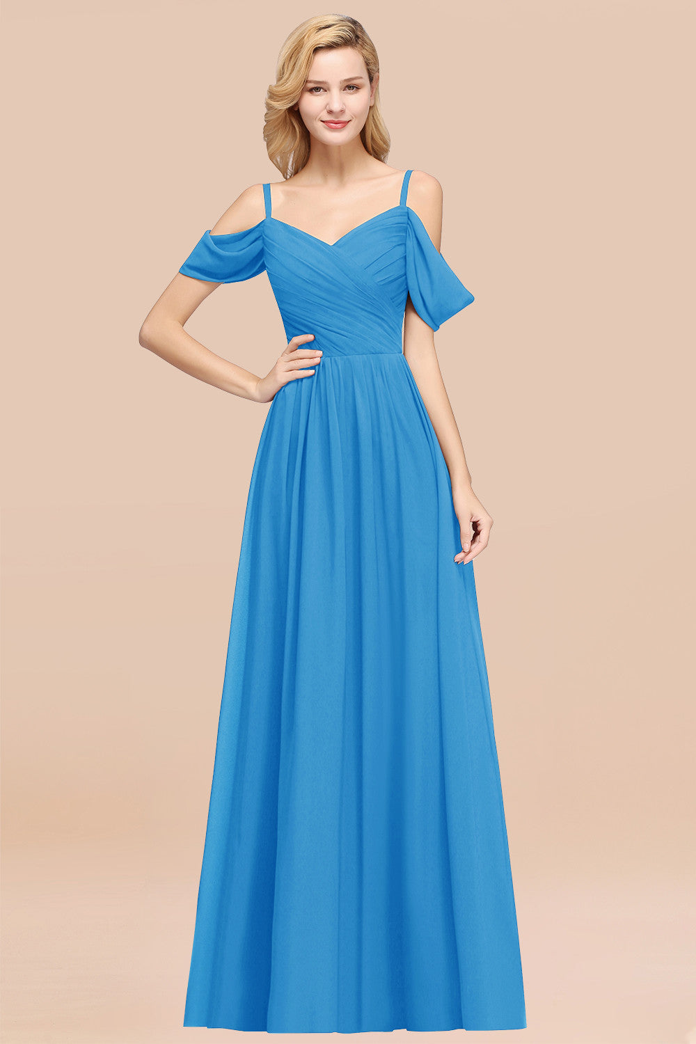 Chic Off-the-shoulder Burgundy Bridesmaid Dress with Spaghetti Straps-Babyonlines