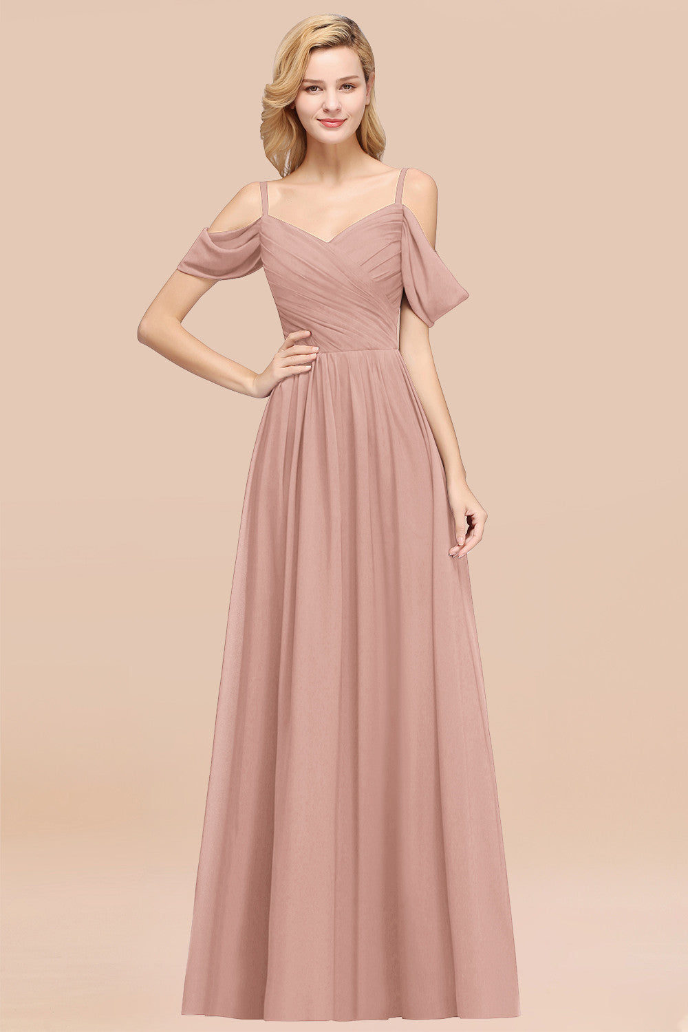 Chic Off-the-shoulder Burgundy Bridesmaid Dress with Spaghetti Straps-Babyonlines