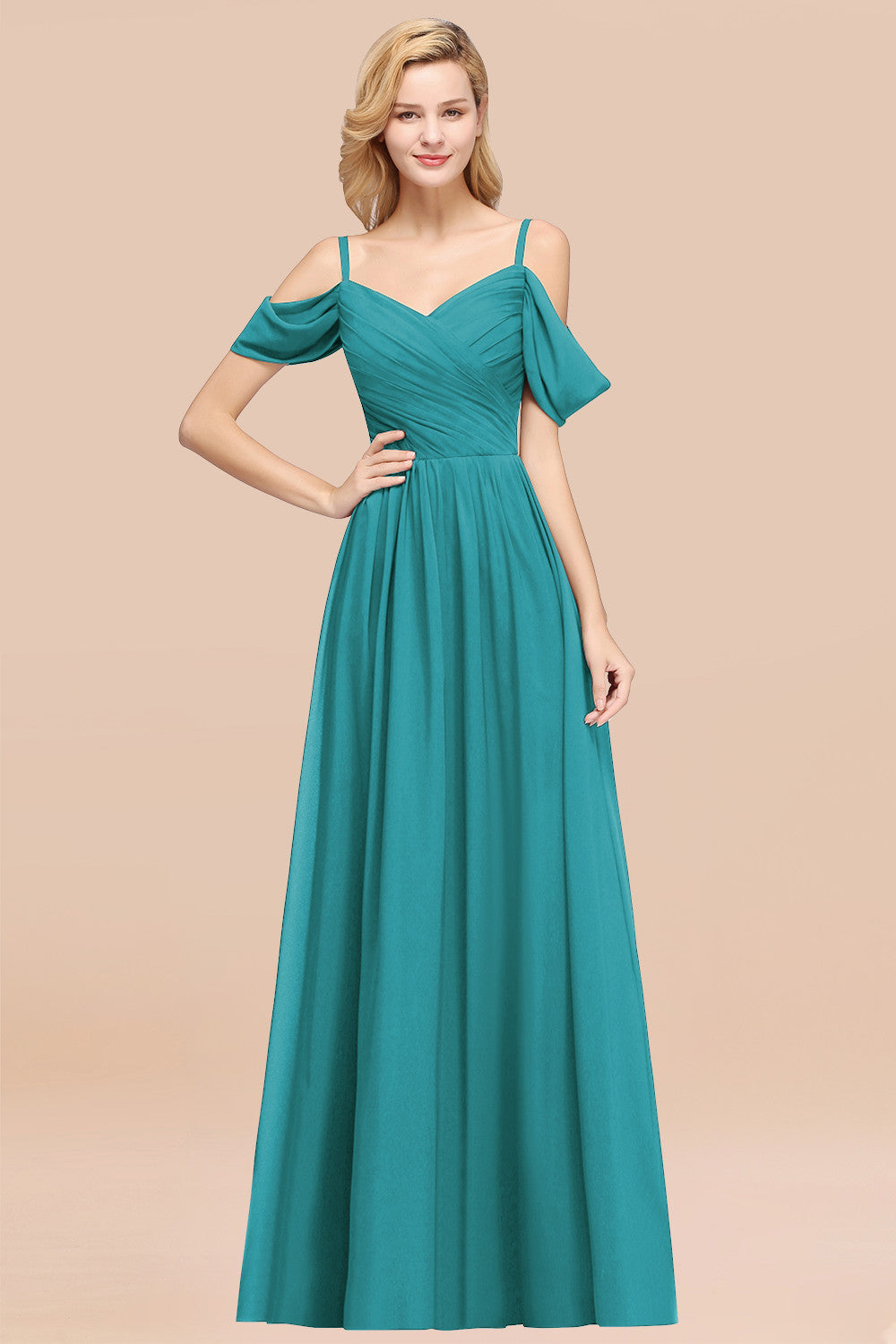 Chic Off-the-shoulder Burgundy Bridesmaid Dress with Spaghetti Straps-Babyonlines