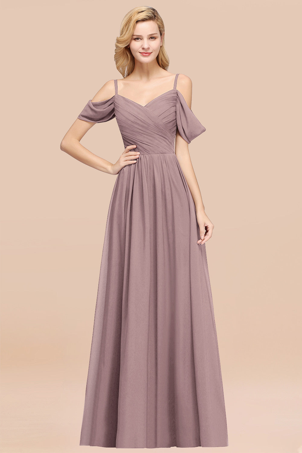 Chic Off-the-shoulder Burgundy Bridesmaid Dress with Spaghetti Straps-Babyonlines