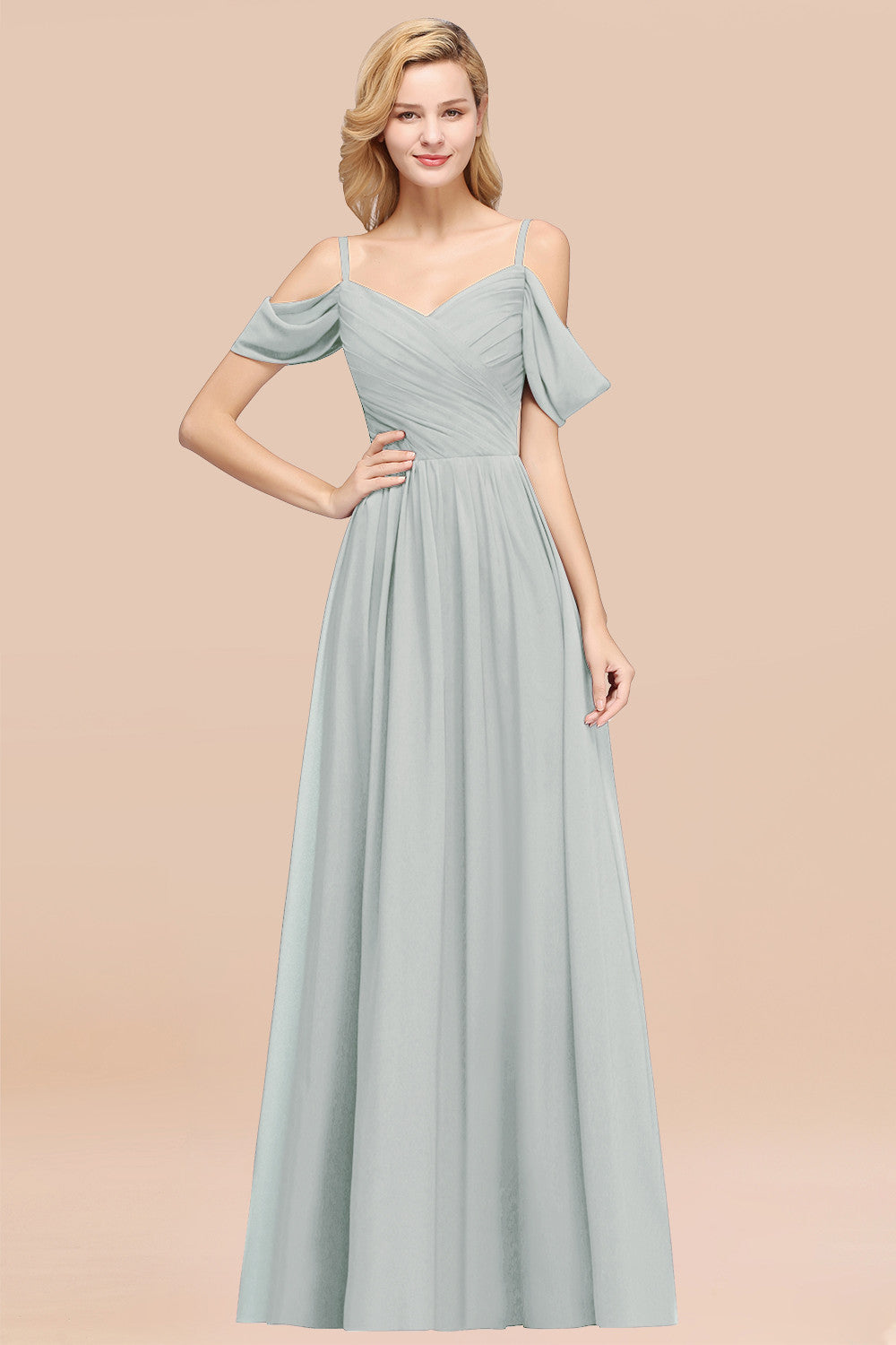 Chic Off-the-shoulder Burgundy Bridesmaid Dress with Spaghetti Straps-Babyonlines
