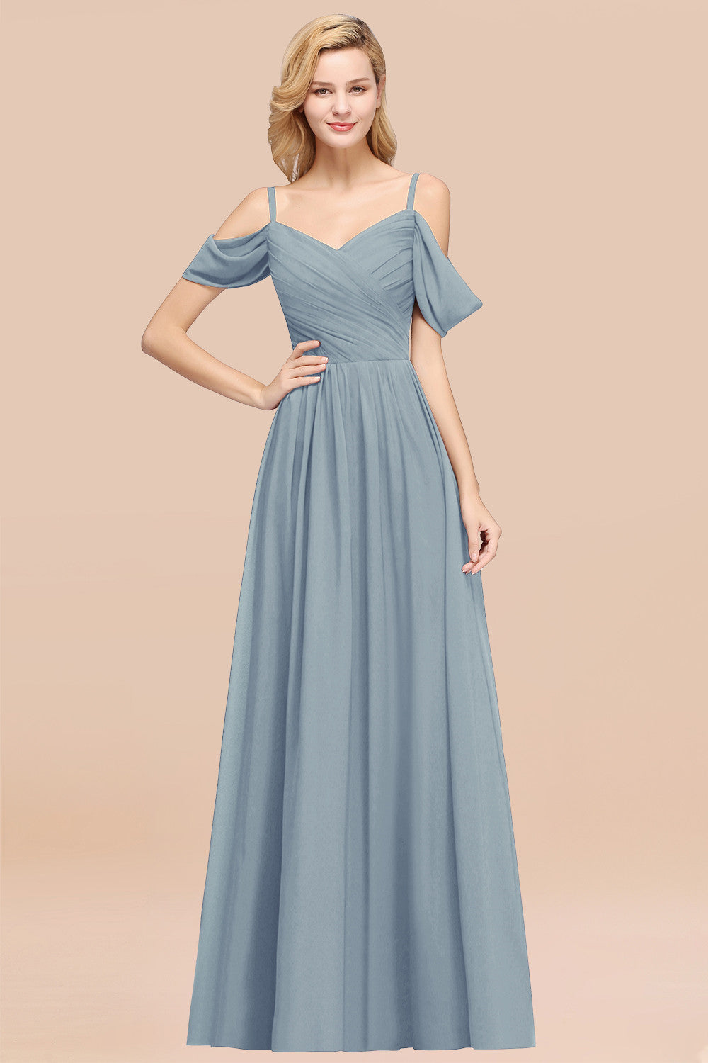 Chic Off-the-shoulder Burgundy Bridesmaid Dress with Spaghetti Straps-Babyonlines