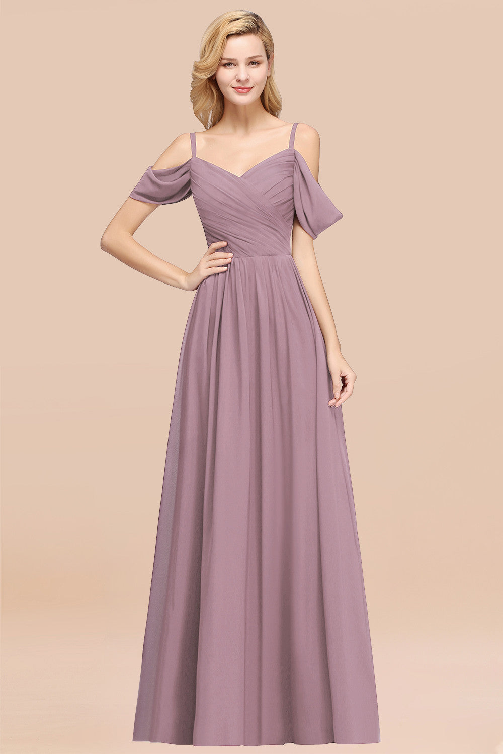 Chic Off-the-shoulder Burgundy Bridesmaid Dress with Spaghetti Straps-Babyonlines