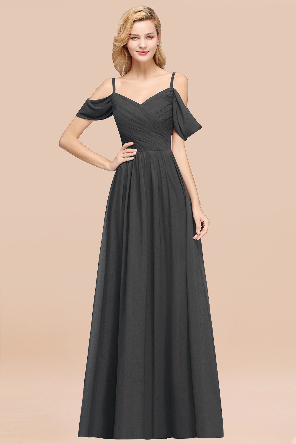 Chic Off-the-shoulder Burgundy Bridesmaid Dress with Spaghetti Straps-Babyonlines