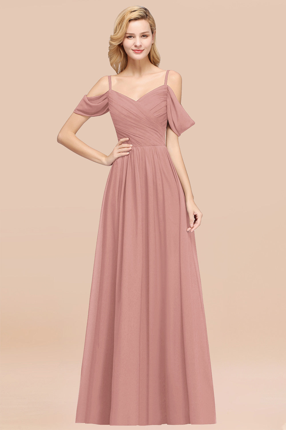 Chic Off-the-shoulder Burgundy Bridesmaid Dress with Spaghetti Straps-Babyonlines