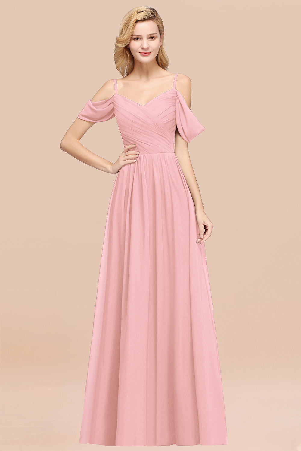 Chic Off-the-shoulder Burgundy Bridesmaid Dress with Spaghetti Straps-Babyonlines
