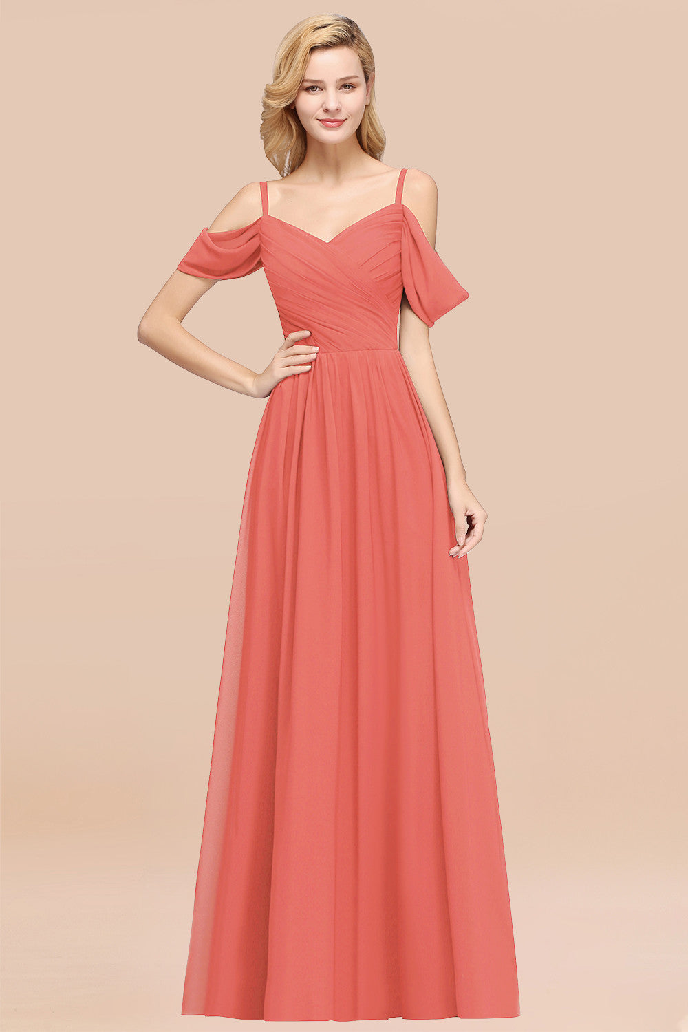 Chic Off-the-shoulder Burgundy Bridesmaid Dress with Spaghetti Straps-Babyonlines