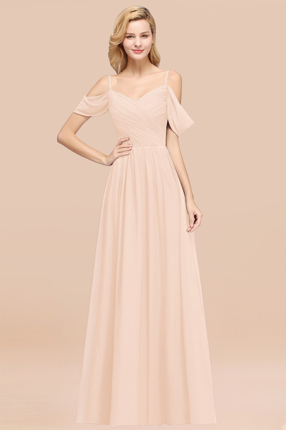 Chic Off-the-shoulder Burgundy Bridesmaid Dress with Spaghetti Straps-Babyonlines