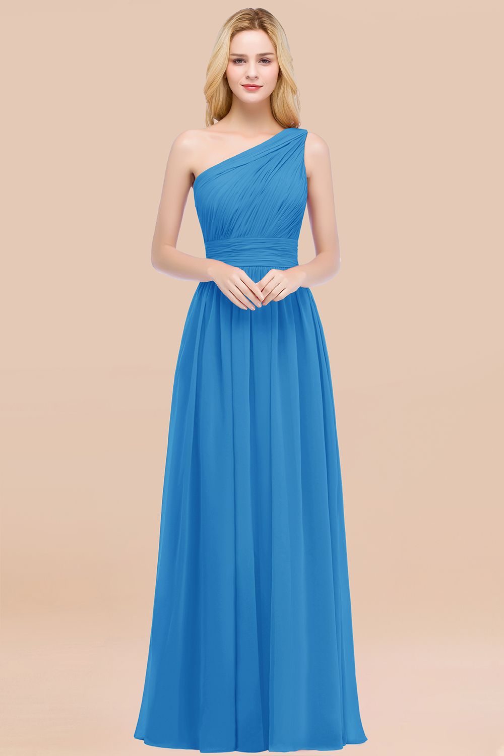 Chic One-shoulder Sleeveless Burgundy Chiffon Bridesmaid Dresses Online-Babyonlines