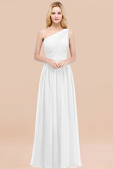 Chic One-shoulder Sleeveless Burgundy Chiffon Bridesmaid Dresses Online-Babyonlines