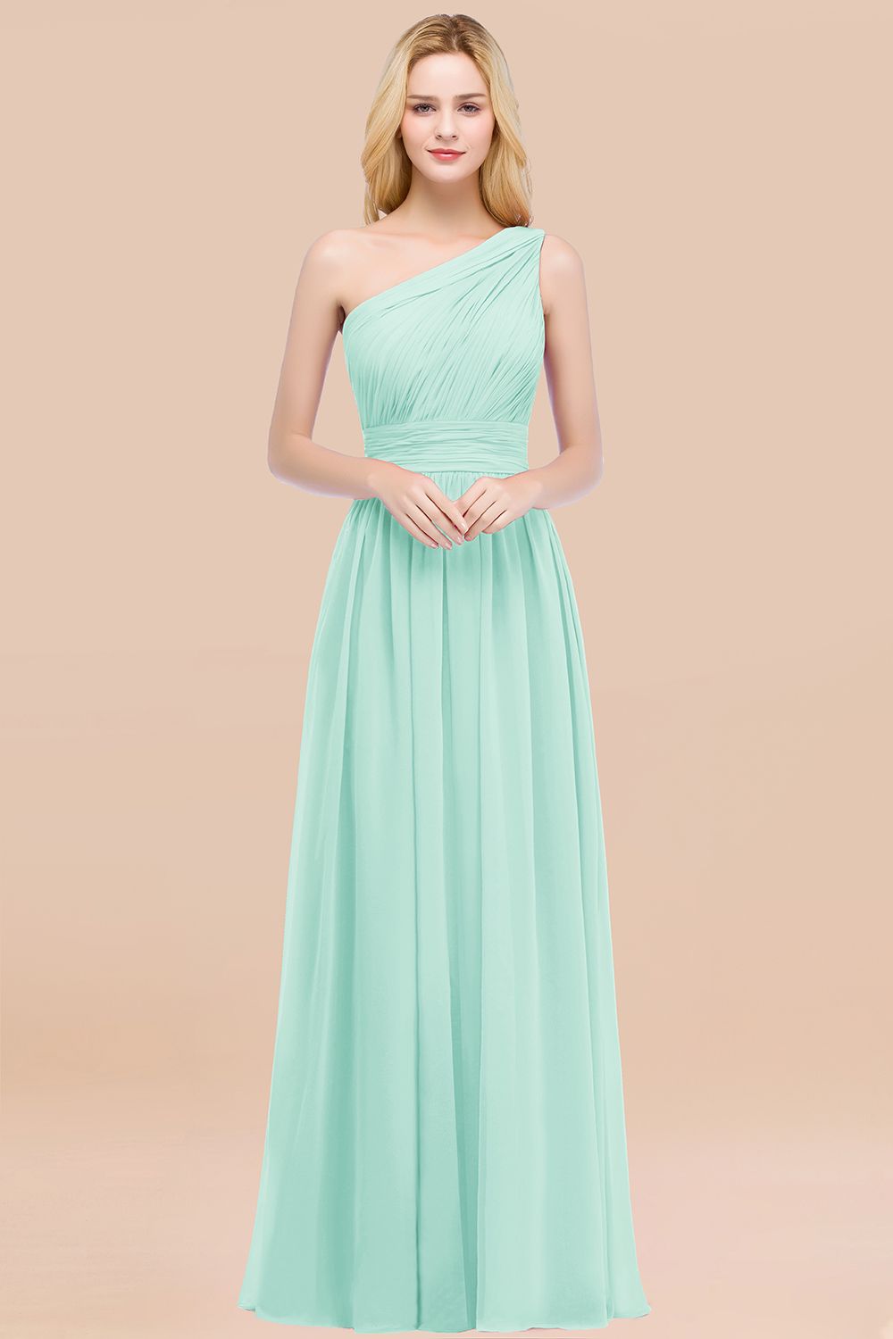 Chic One-shoulder Sleeveless Burgundy Chiffon Bridesmaid Dresses Online-Babyonlines