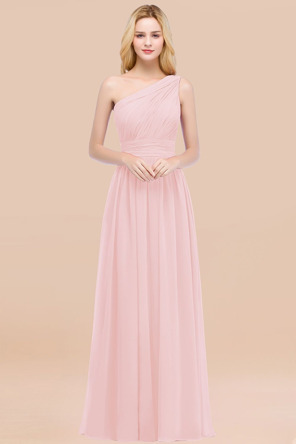Chic One-shoulder Sleeveless Burgundy Chiffon Bridesmaid Dresses Online-Babyonlines