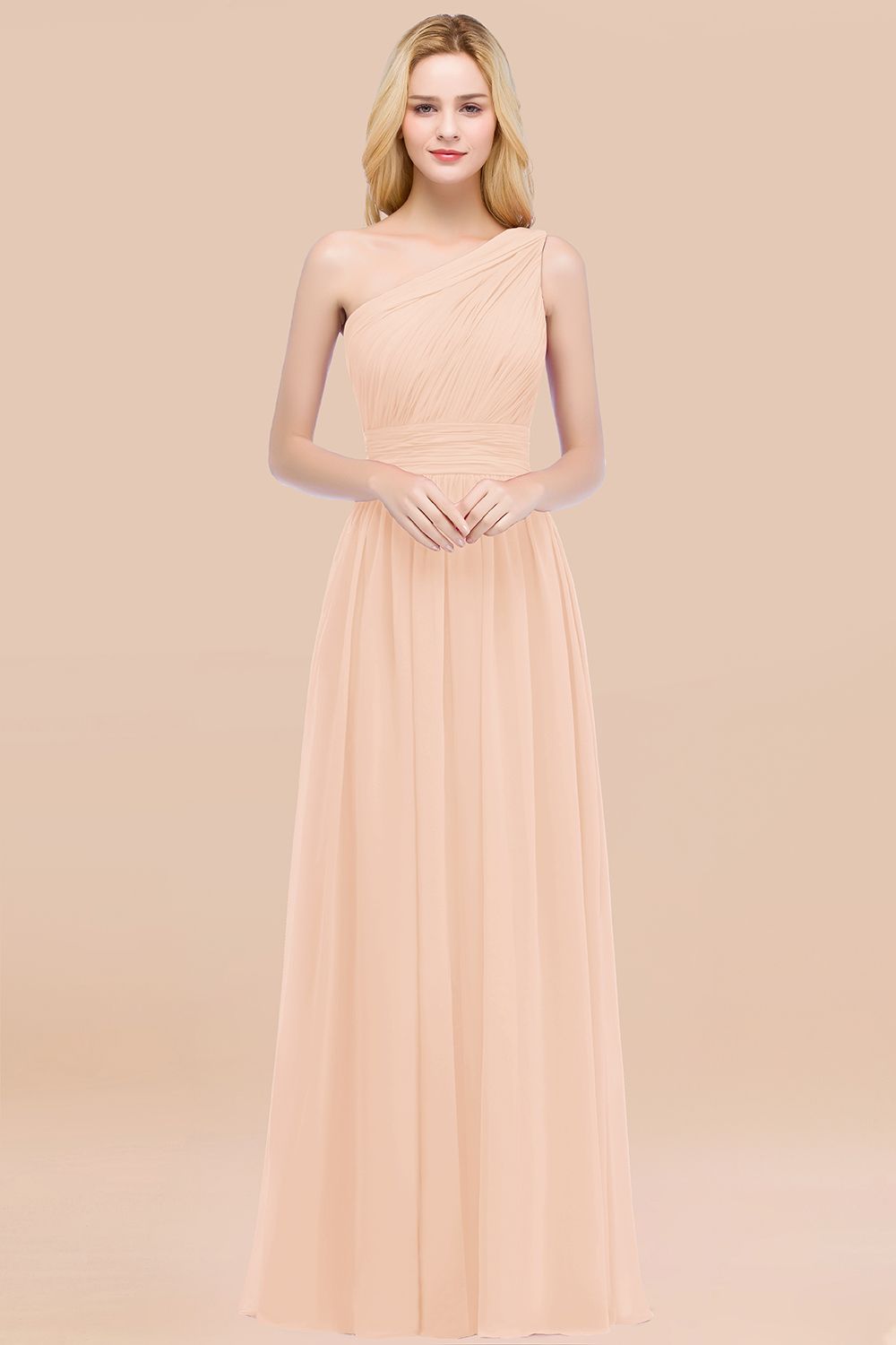 Chic One-shoulder Sleeveless Burgundy Chiffon Bridesmaid Dresses Online-Babyonlines