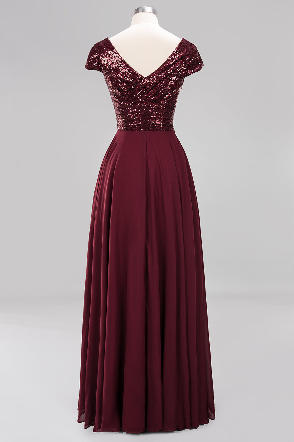 Chic Sequined Top V-Neck Sleeveless Burgundy Bridesmaid Dresses Online-Babyonlines
