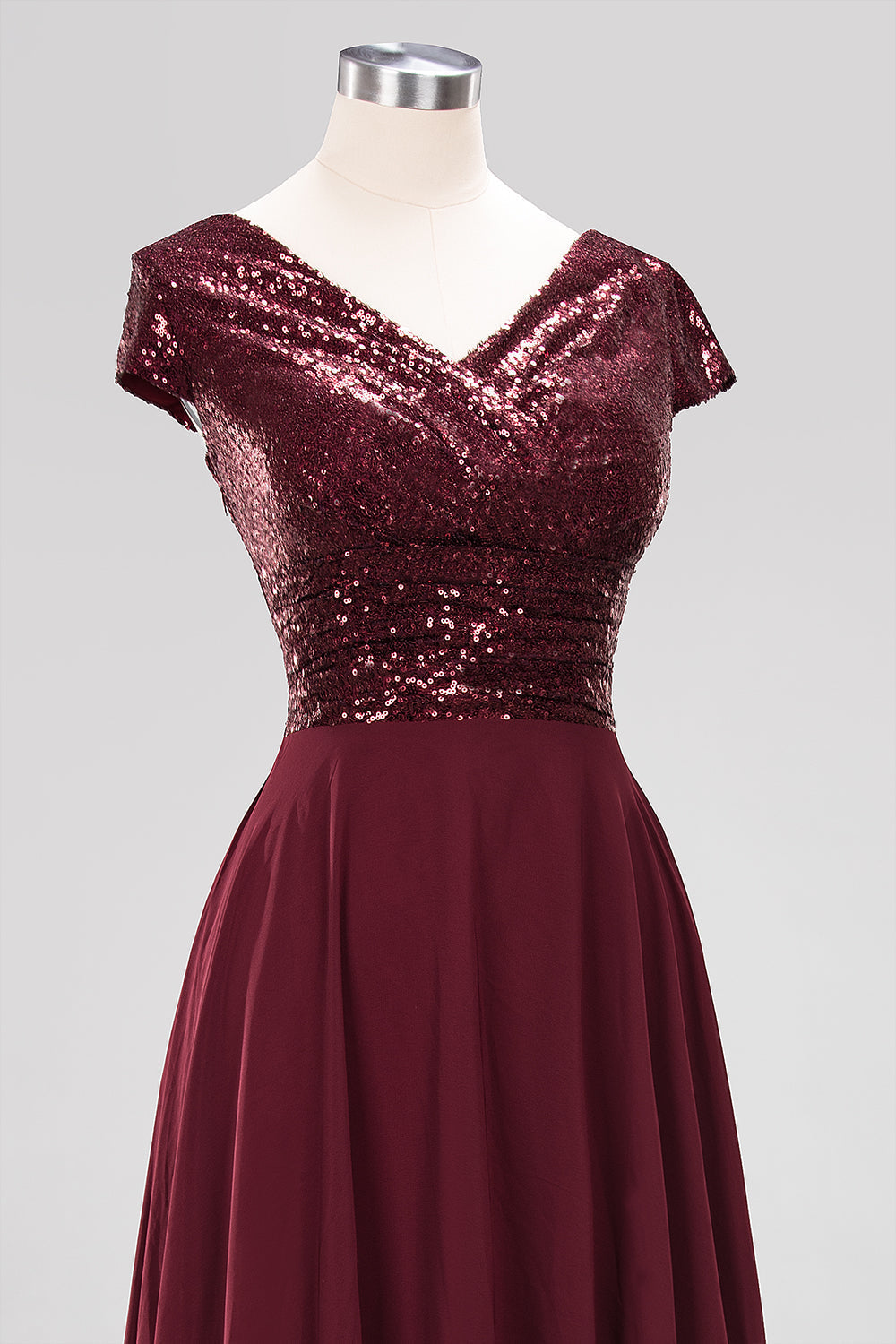 Chic Sequined Top V-Neck Sleeveless Burgundy Bridesmaid Dresses Online-Babyonlines