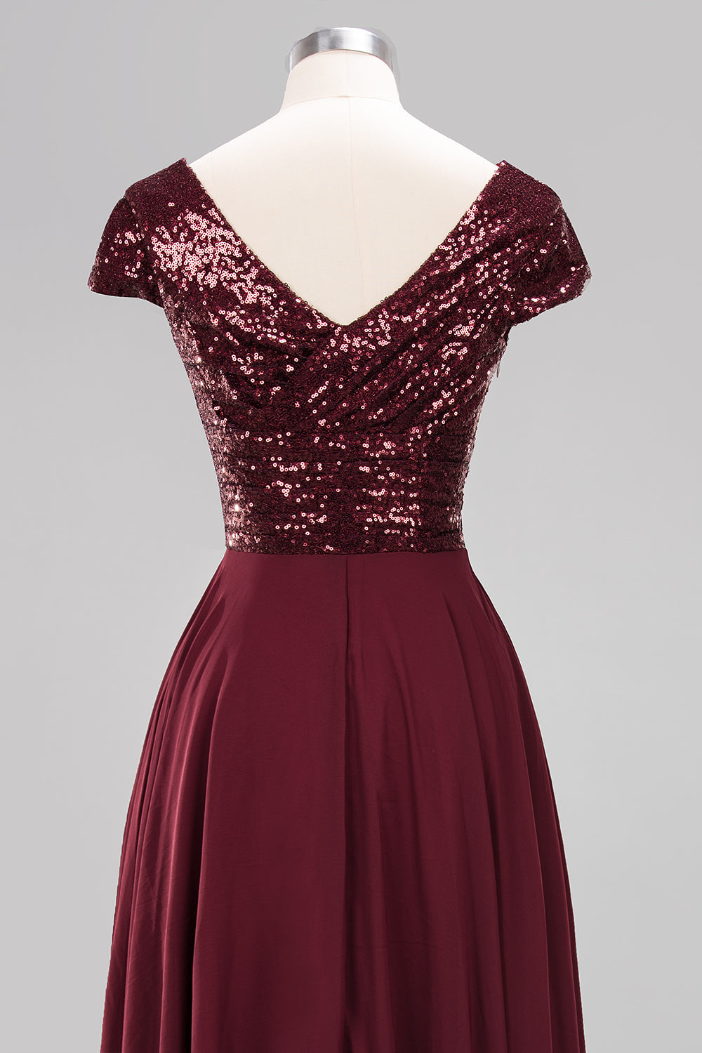 Chic Sequined Top V-Neck Sleeveless Burgundy Bridesmaid Dresses Online-Babyonlines