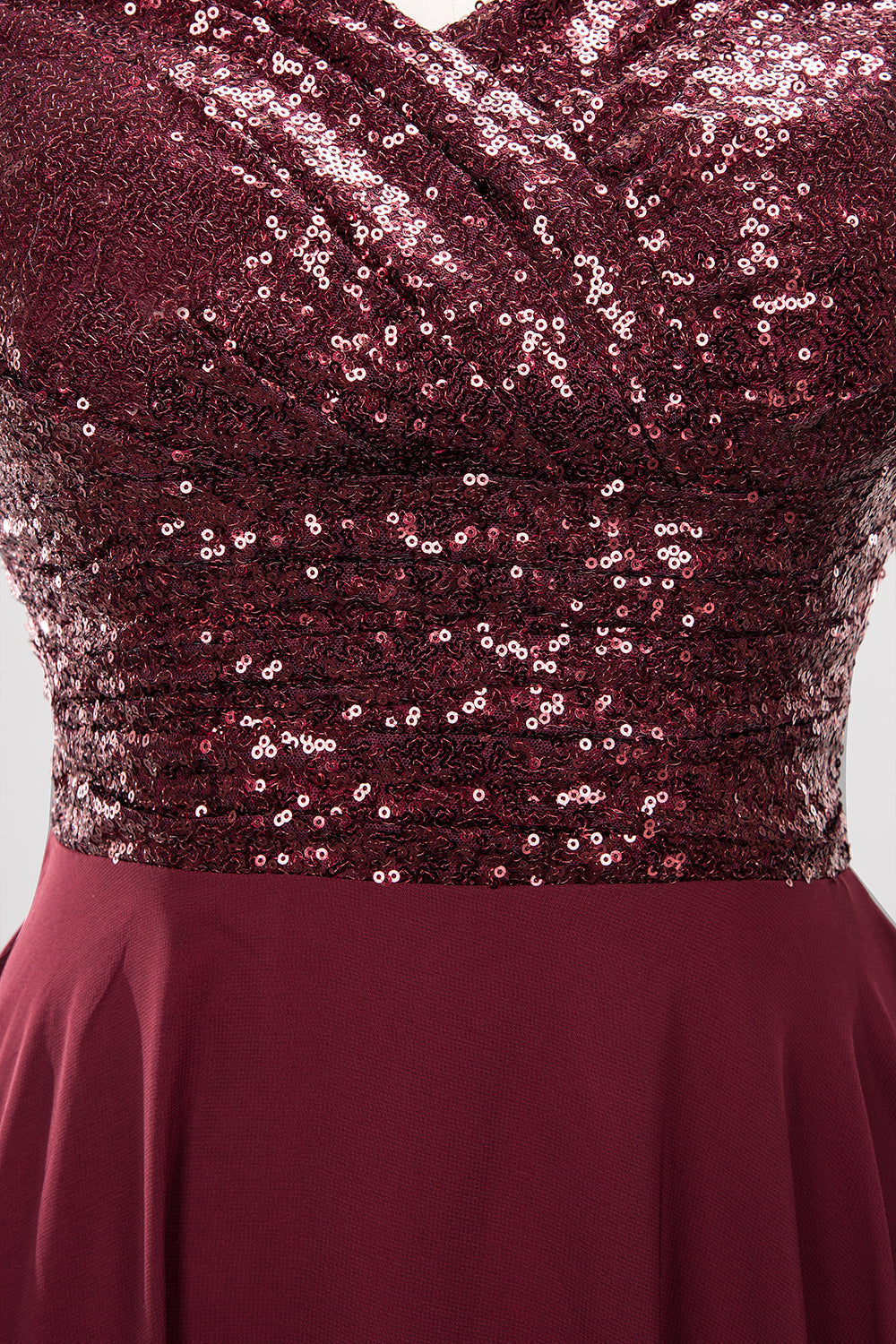 Chic Sequined Top V-Neck Sleeveless Burgundy Bridesmaid Dresses Online-Babyonlines