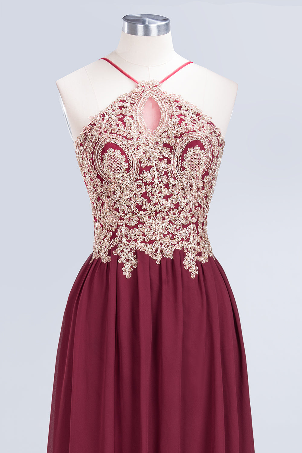 Chic Spaghetti Straps Long Burgundy Backless Bridesmaid Dress with Appliques-Babyonlines
