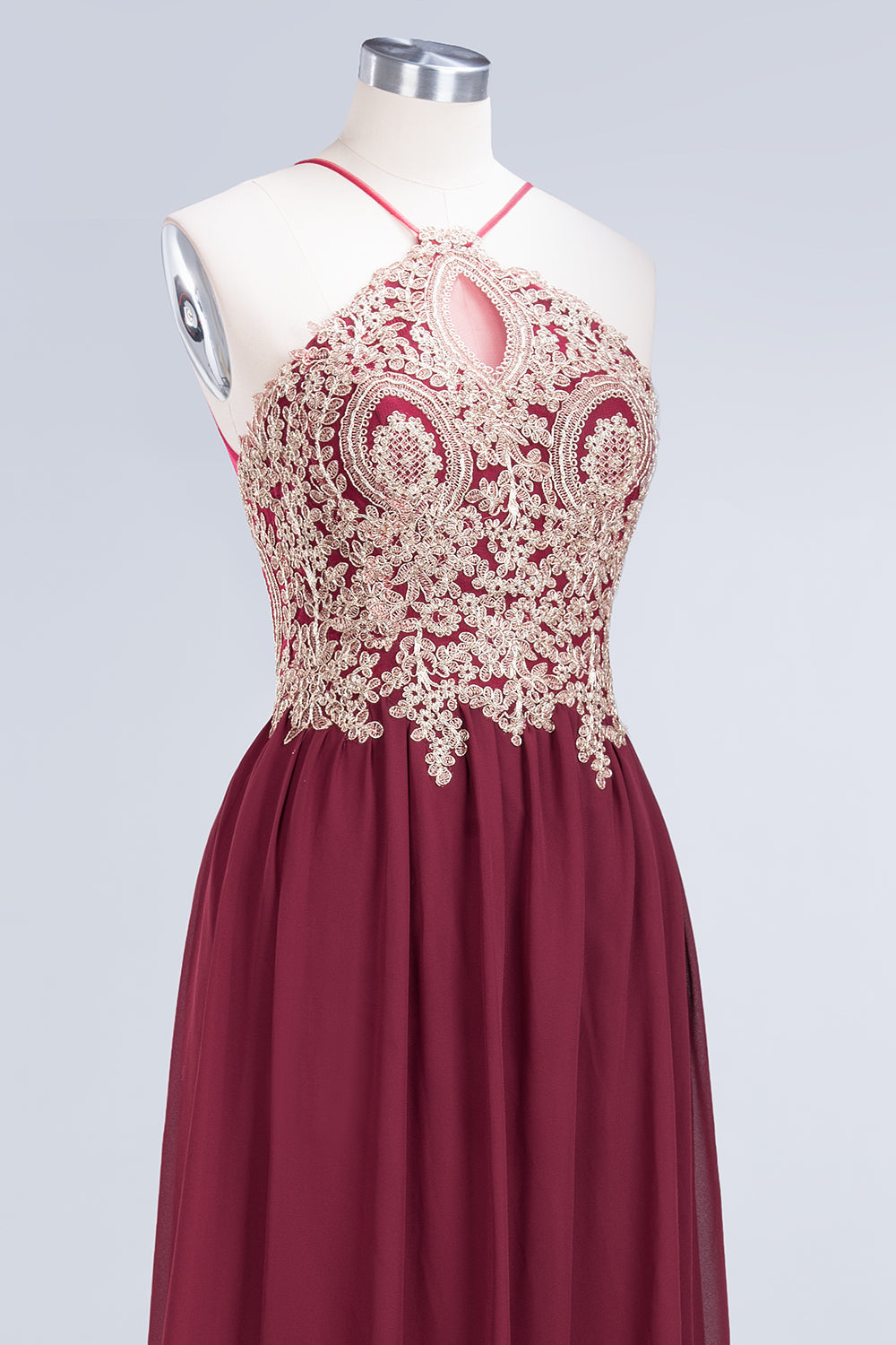 Chic Spaghetti Straps Long Burgundy Backless Bridesmaid Dress with Appliques-Babyonlines