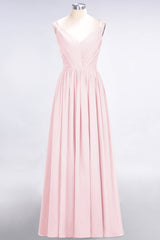 Chic V-Neck Straps Ruffle Burgundy Bridesmaid Dresses with Bow Sash-Babyonlines
