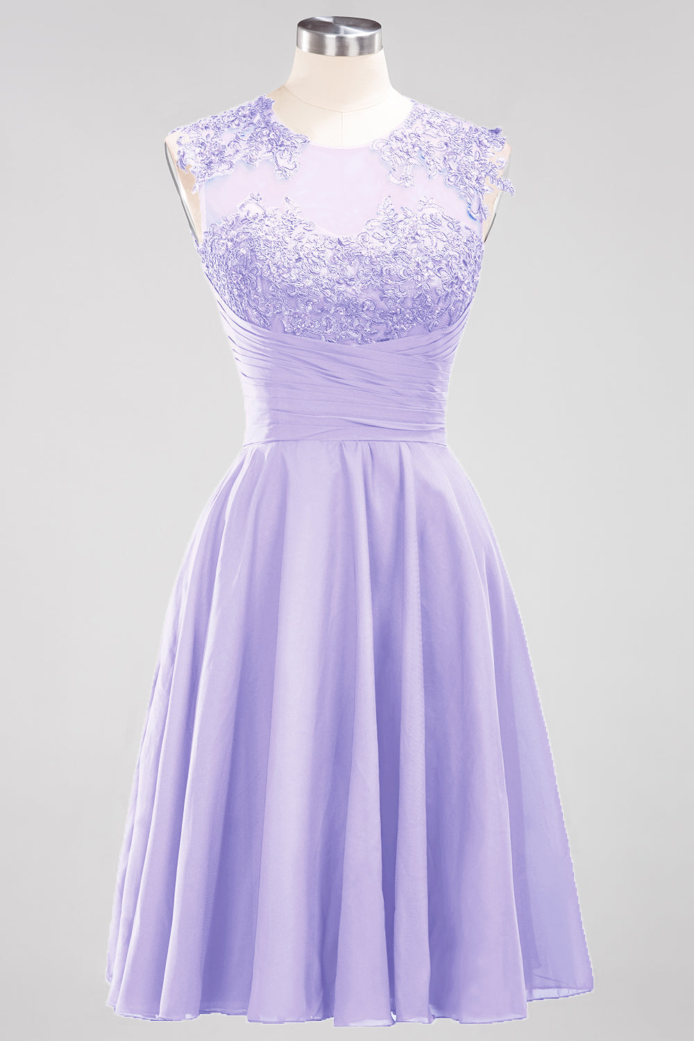 Cute Chiffon Round Neck Short Burgundy Bridesmaid Dresses with Appliques-Babyonlines