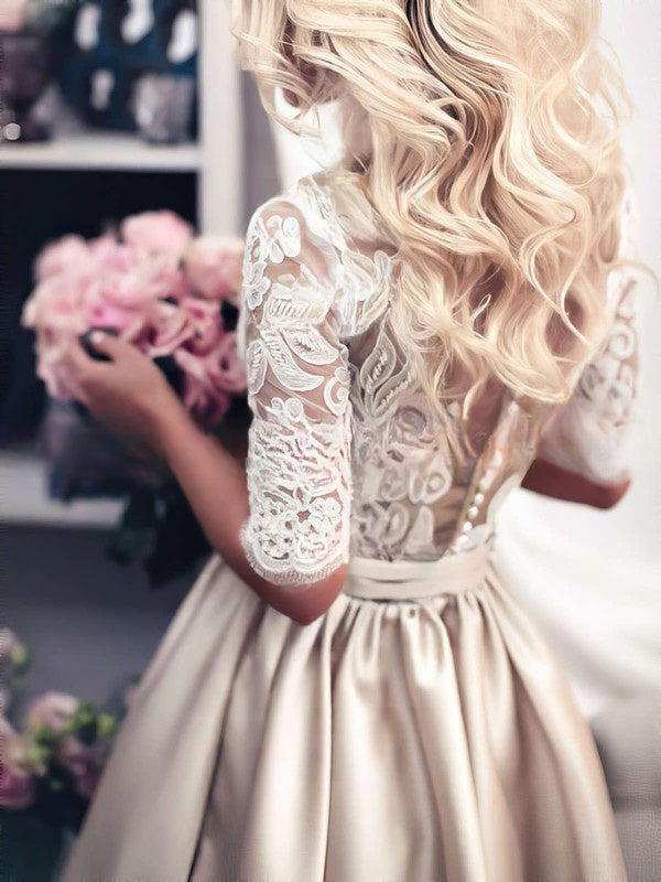 Elegant Court Train Ball Gown Illusion Satin Wedding Dress With Sashes/Ribbons