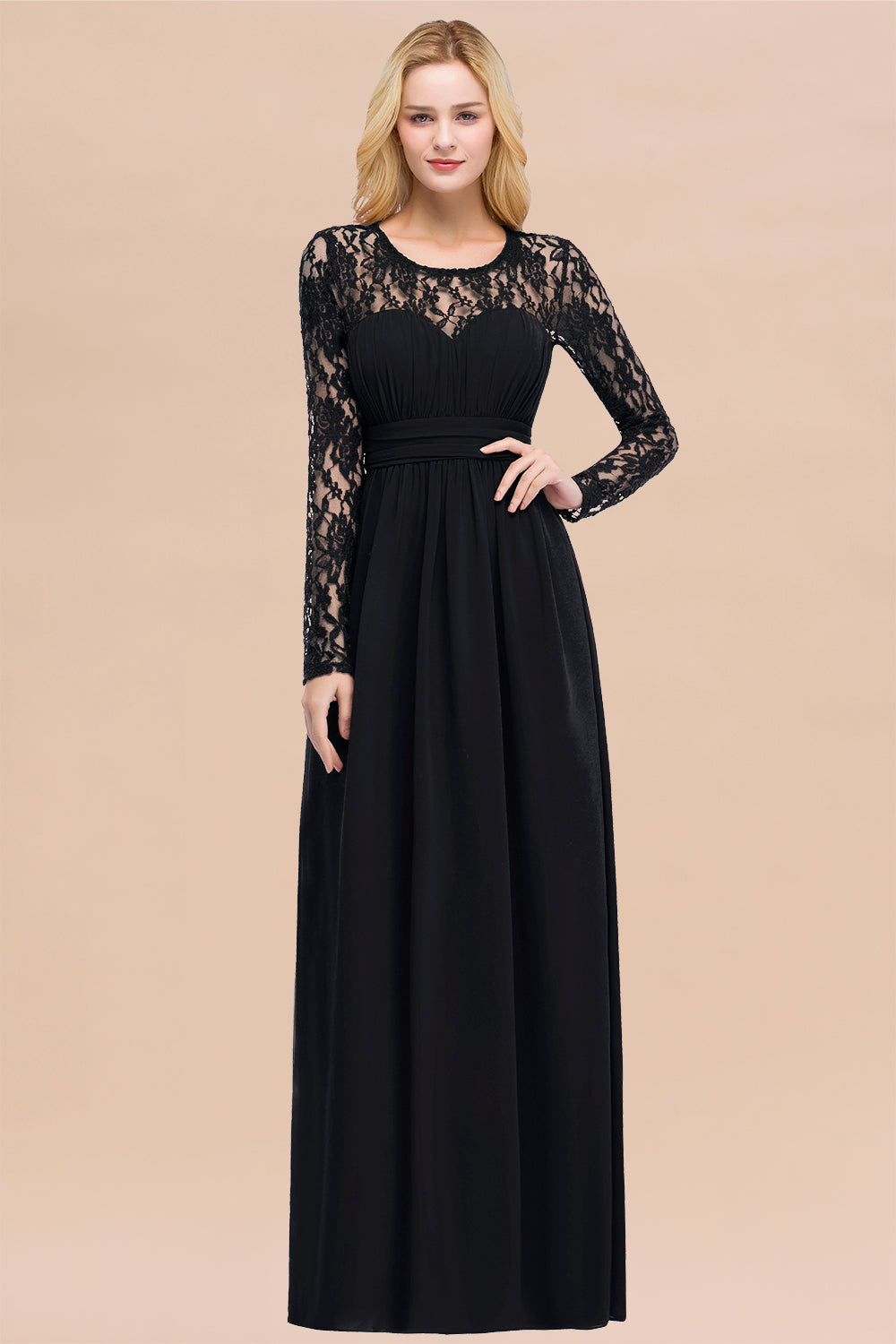 Elegant Lace Burgundy Bridesmaid Dresses Online with Long Sleeves-Babyonlines