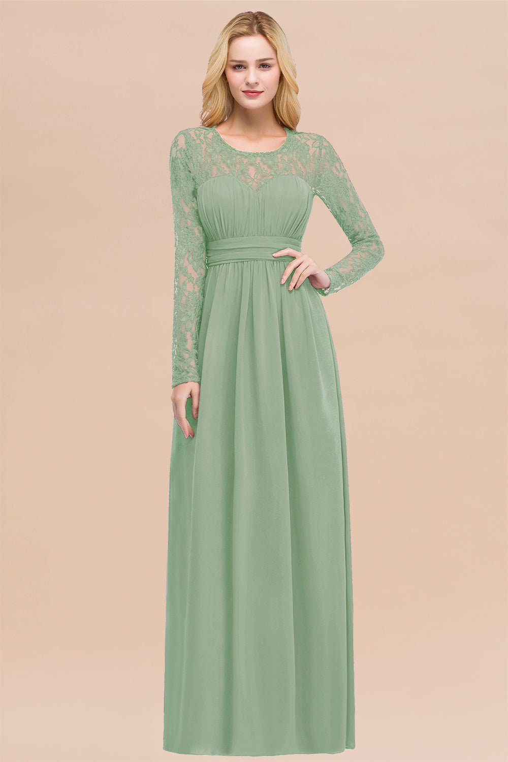 Elegant Lace Burgundy Bridesmaid Dresses Online with Long Sleeves-Babyonlines